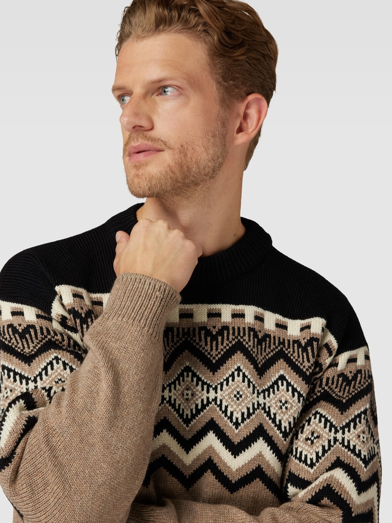 Strickpullover mit Zickzack-Muster Modell 'Randaberg' in haselnuss braun