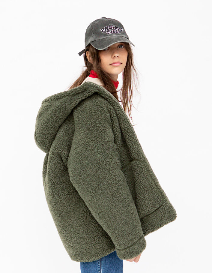 Manteau réversible kaki Sherpa ou matelassé fille