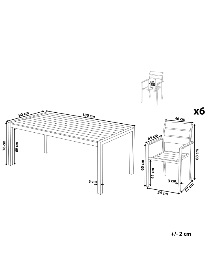 Beliani 7-tlg Gartentisch Set VERNIO in Heller Holzfarbton/Silber günstig kaufen onesize