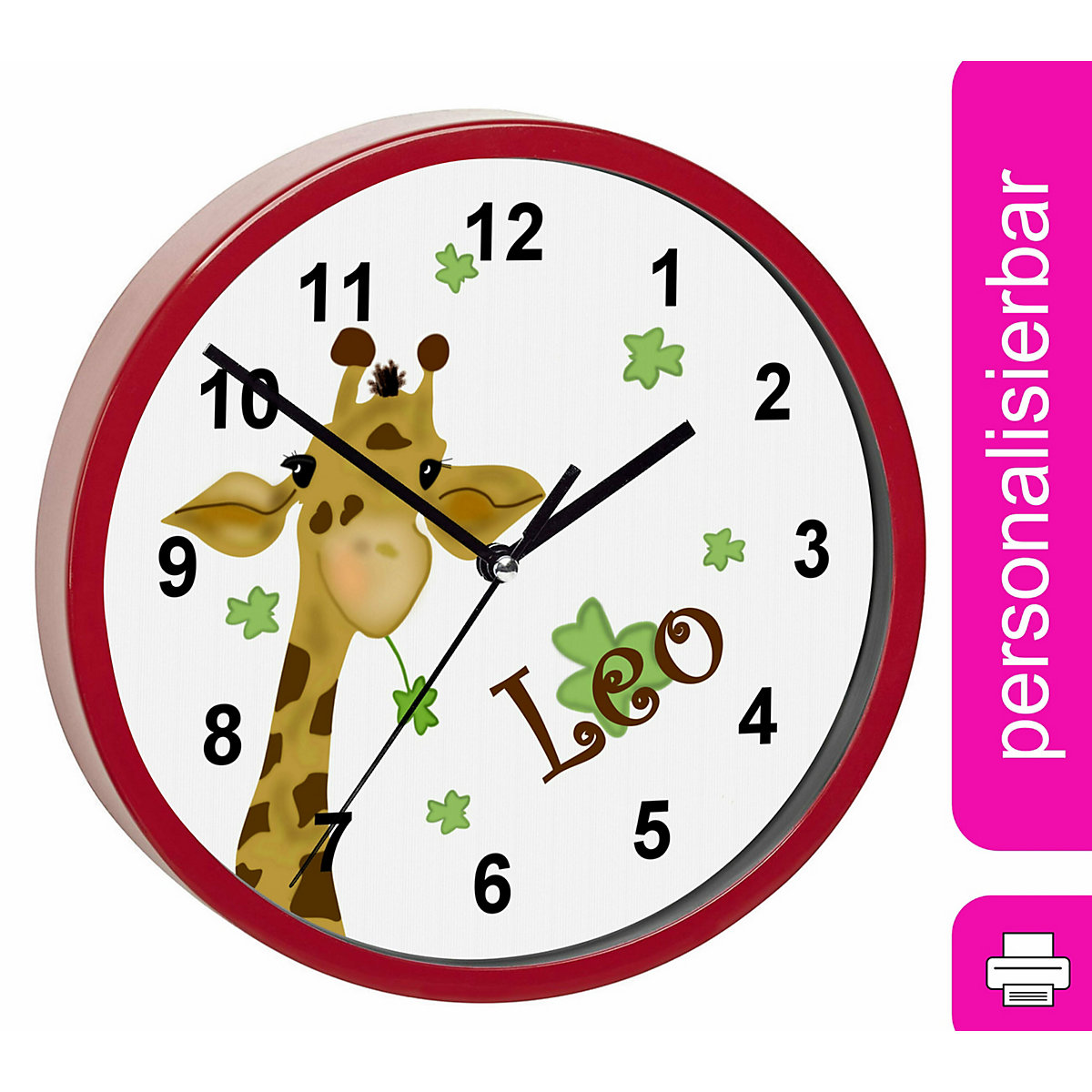 Kinder Wanduhr laufruhig personalisiert mit Name Giraffe