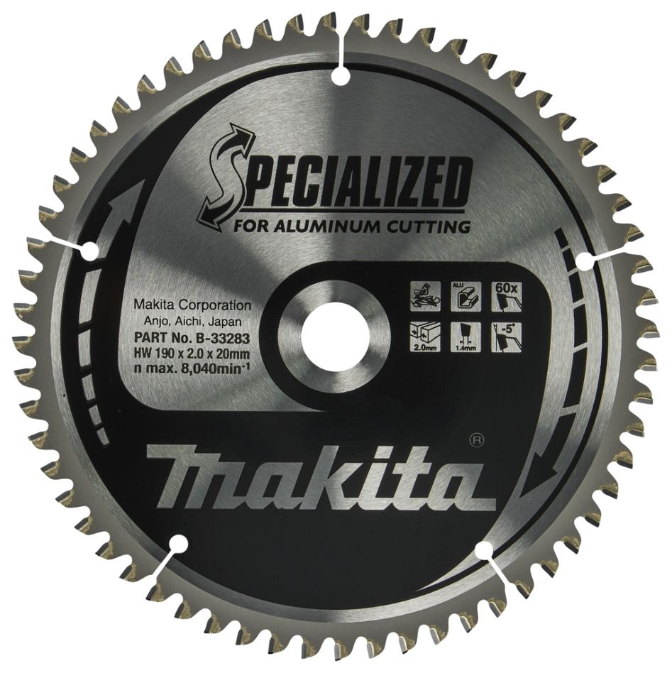 Makita Zubehör B-33283 Sägeblatt, Aluminium, 190 x 20 x 60 Zähne