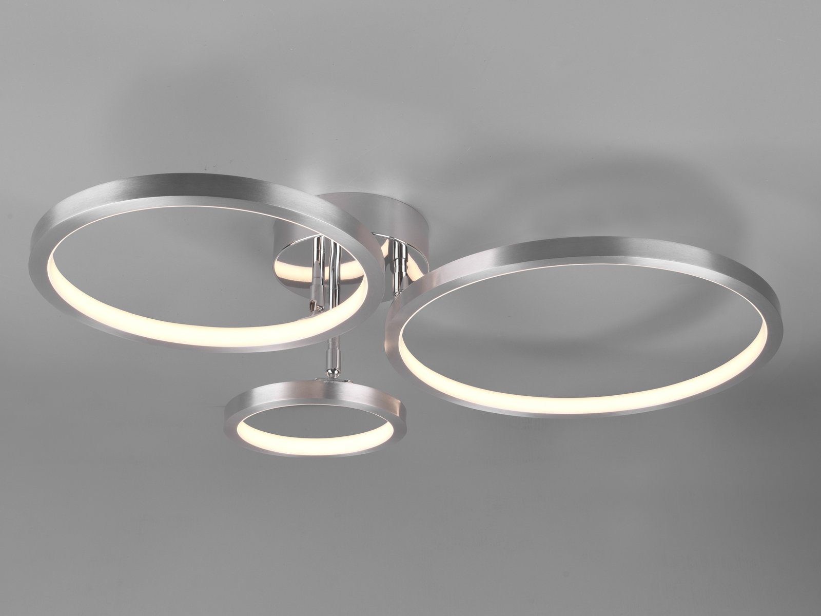 meineWunschleuchte LED Deckenleuchte, Dimmer, LED fest integriert, Warmweiß, Ringe schwenkbar, coole Designer Lampen Jugendzimmer, B. 71cm, Silber
