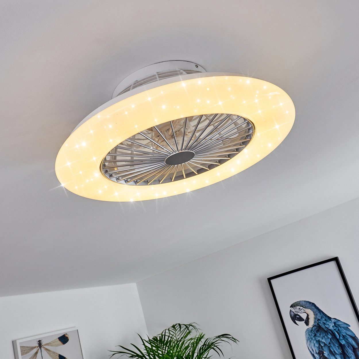 hofstein Deckenventilator Concas LED Deckenventilator, Kunststoff, Titanfarben/Weiß