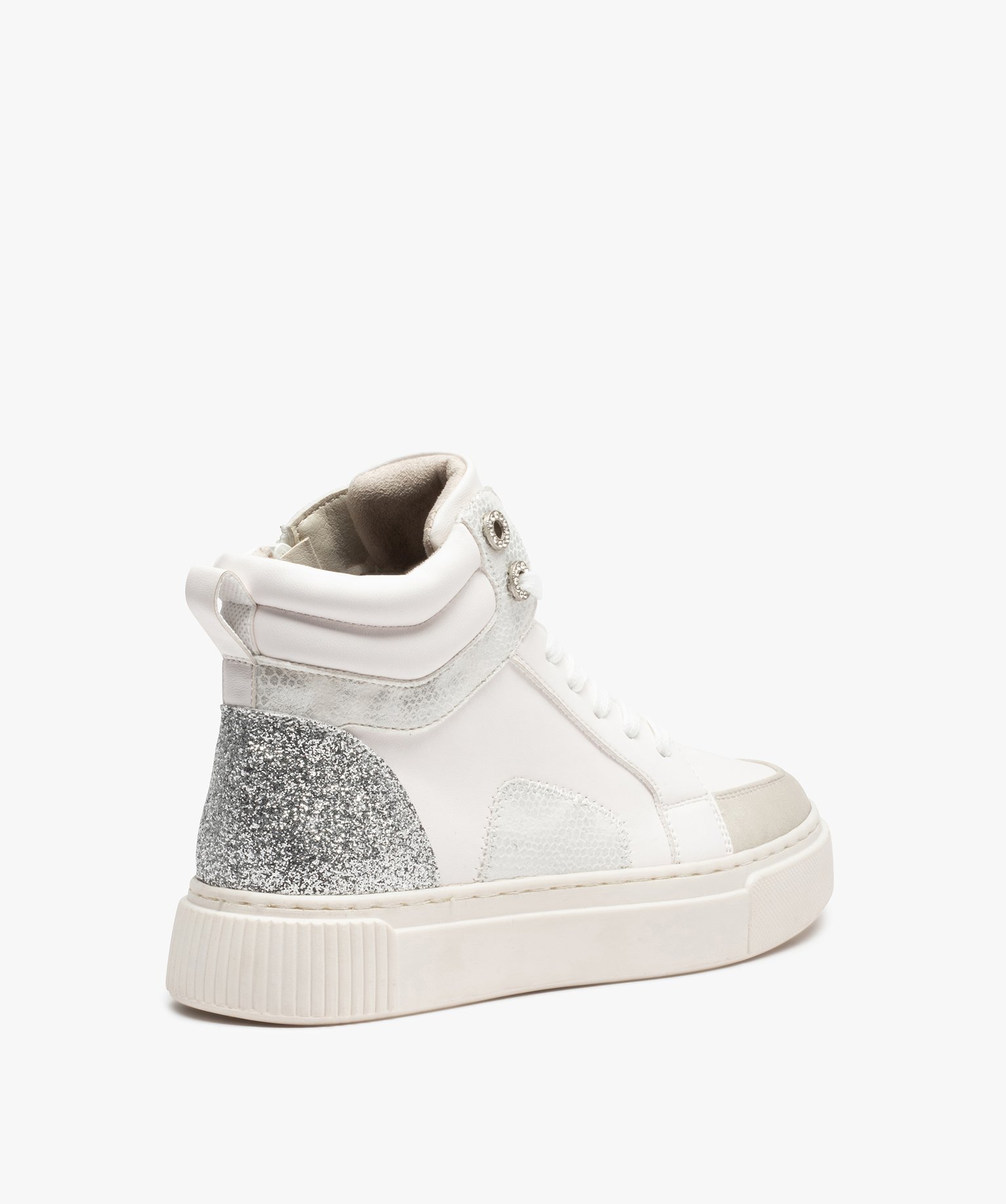 Baskets femme mid-cut à détails brillants fermeture zip blanc | GEMO