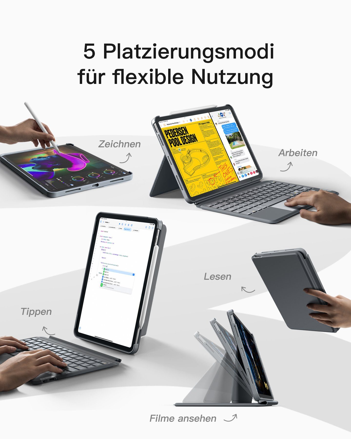 Inateck Bluetooth Tastaturhülle Kompatibel mit iPad Air 5/4, iPad Pro 11 iPad-Tastatur