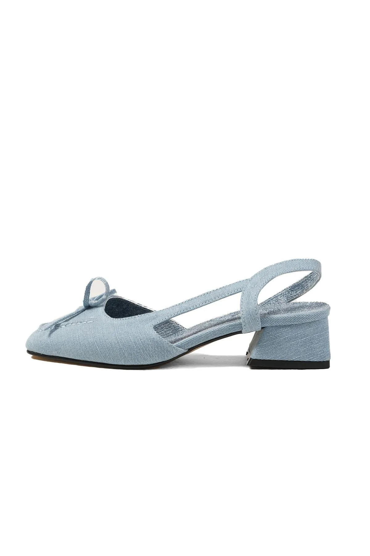 Mio Gusto  Bria Jeansschuhe aus Denimstoff mit offener Rückseite für Damen mit kurzem Absatz in Blau