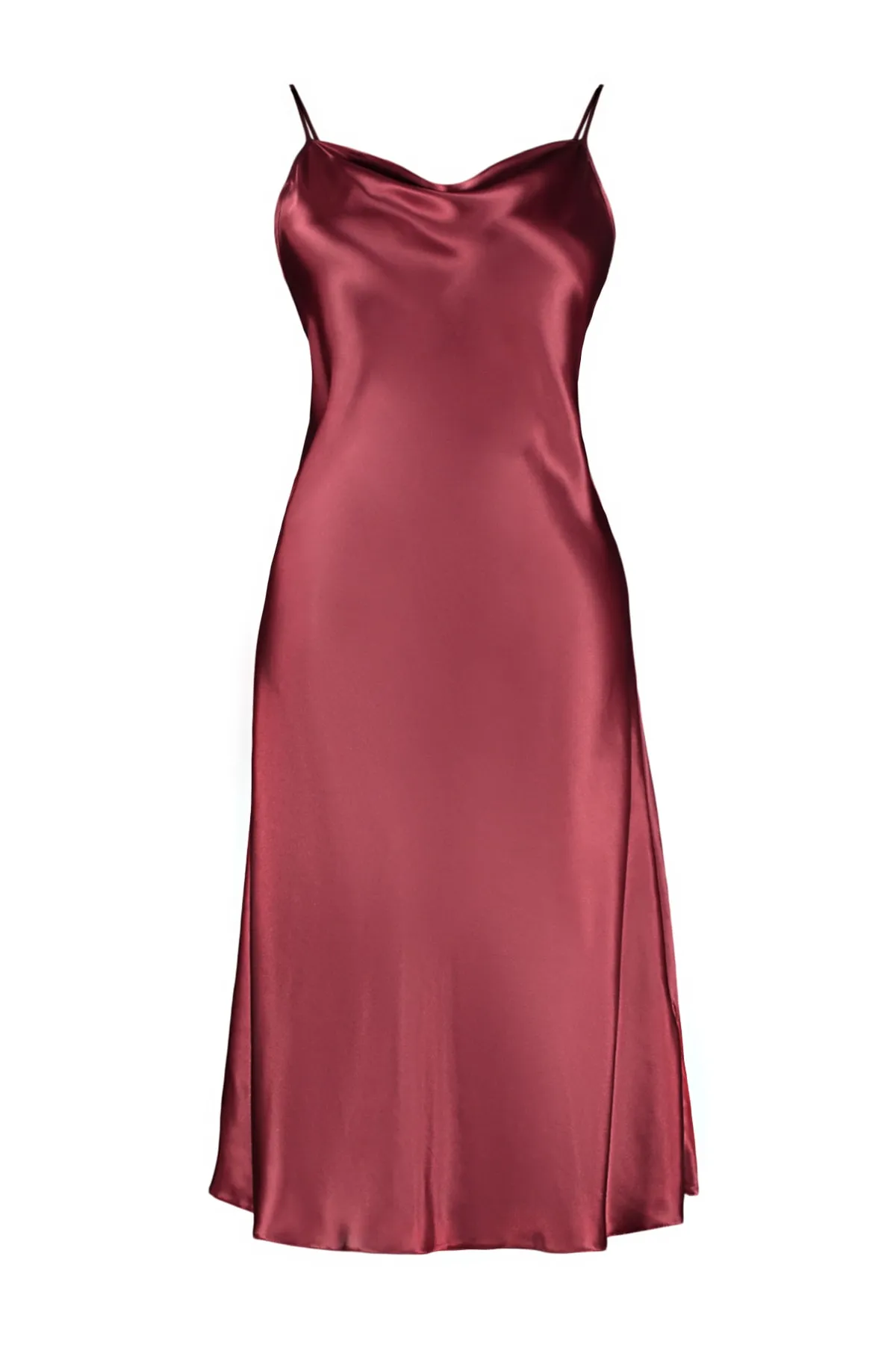 Trendyol Curve  Burgunderrotes, detailliertes Nachthemd aus Satin mit gewebter Rückseite TBBSS22GC00001