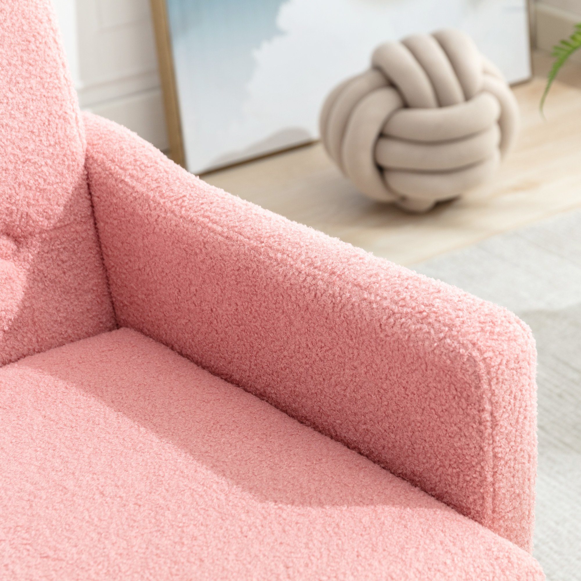 OKWISH Sessel Relaxsessel, Relaxstuhl, goldene Metallbeine, Teddy-Samt-Stuhl (Wohnzimmerstuhl, bequemer Sessel, geeignet zum Lesen oder Entspannen, Wohnzimmerstuhl, bequemer Sessel), mit Reißverschluss-Design