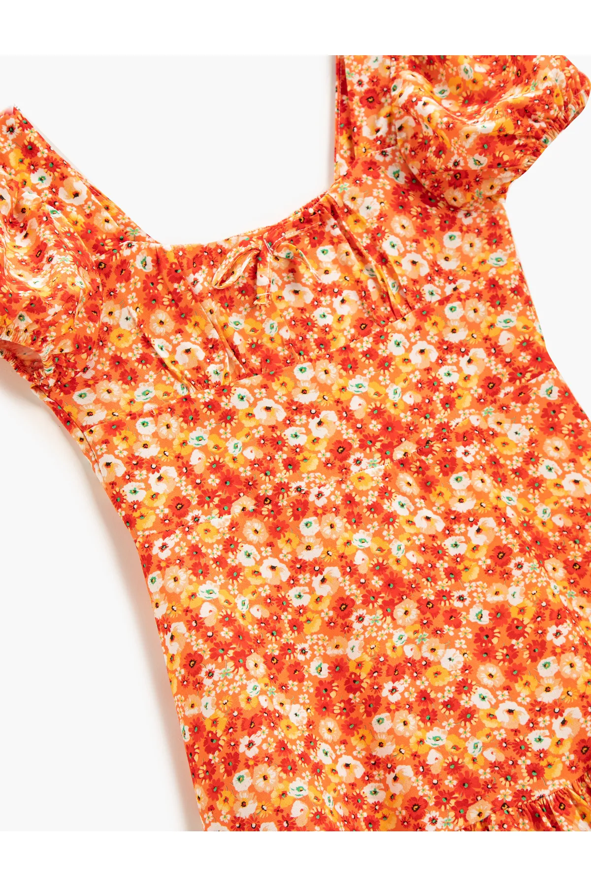 Koton  Blumenkleid Midi Rüschen U-Ausschnitt Kurzarm