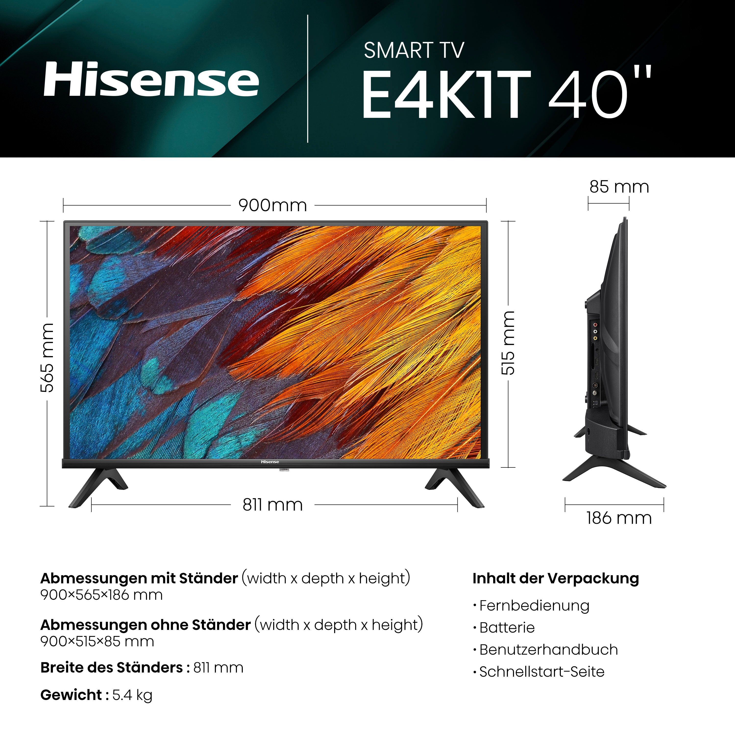 Hisense 40E41KT LED-Fernseher (100 cm/40 Zoll, Full HD, Smart-TV, Smart-TV,Triple Tuner DVB-T2 / T/C / S2 / S)