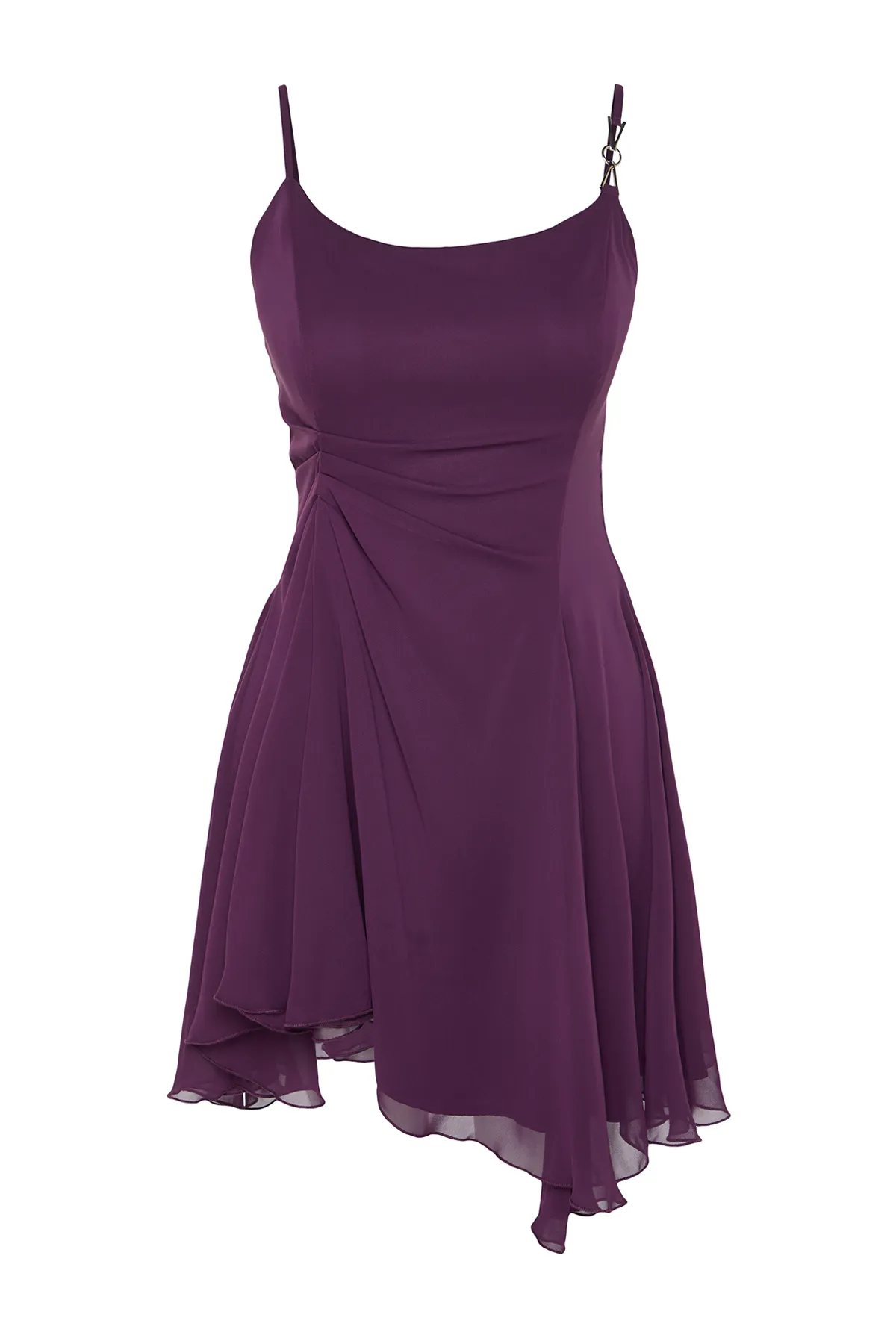 Trendyol Collection  Lila Abendkleid aus Chiffon mit Taillenöffnung/Skater-Ausschnitt, stilvolles TPRSS23EL00033