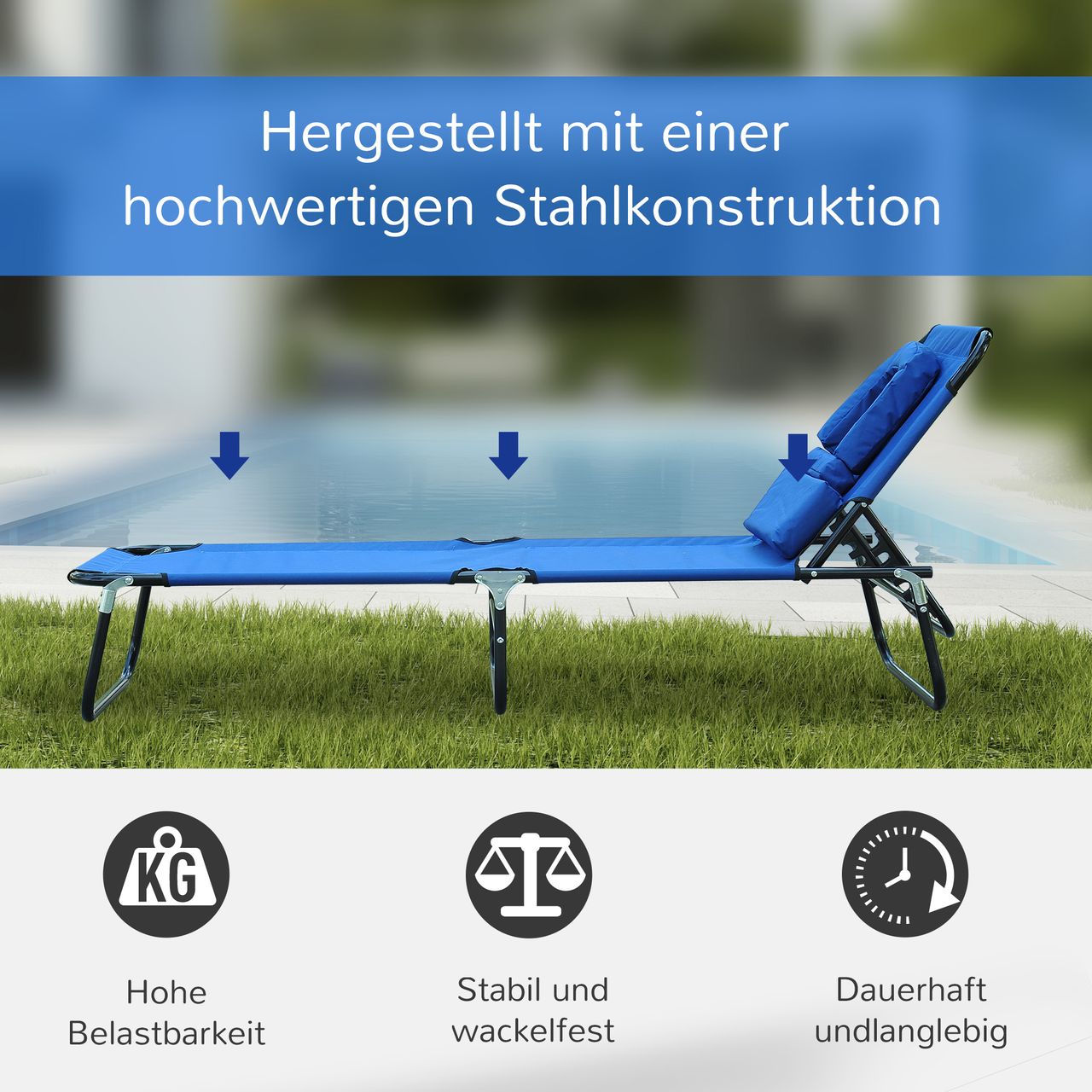 Outsunny Sonnenliege Gartenliege Relaxliege Dreibeinliege mit Gesichtsöffnung blau NEU