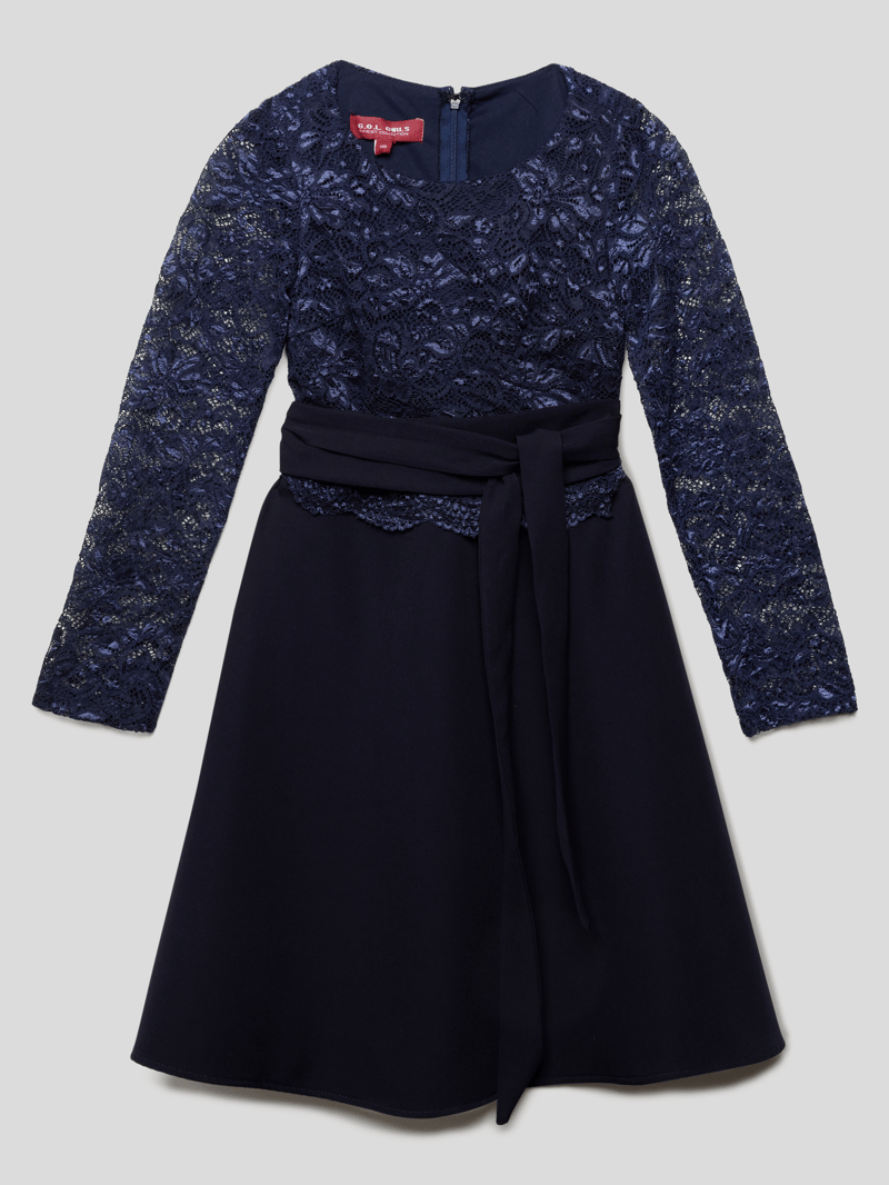 Kleid mit floraler Spitze in marineblau