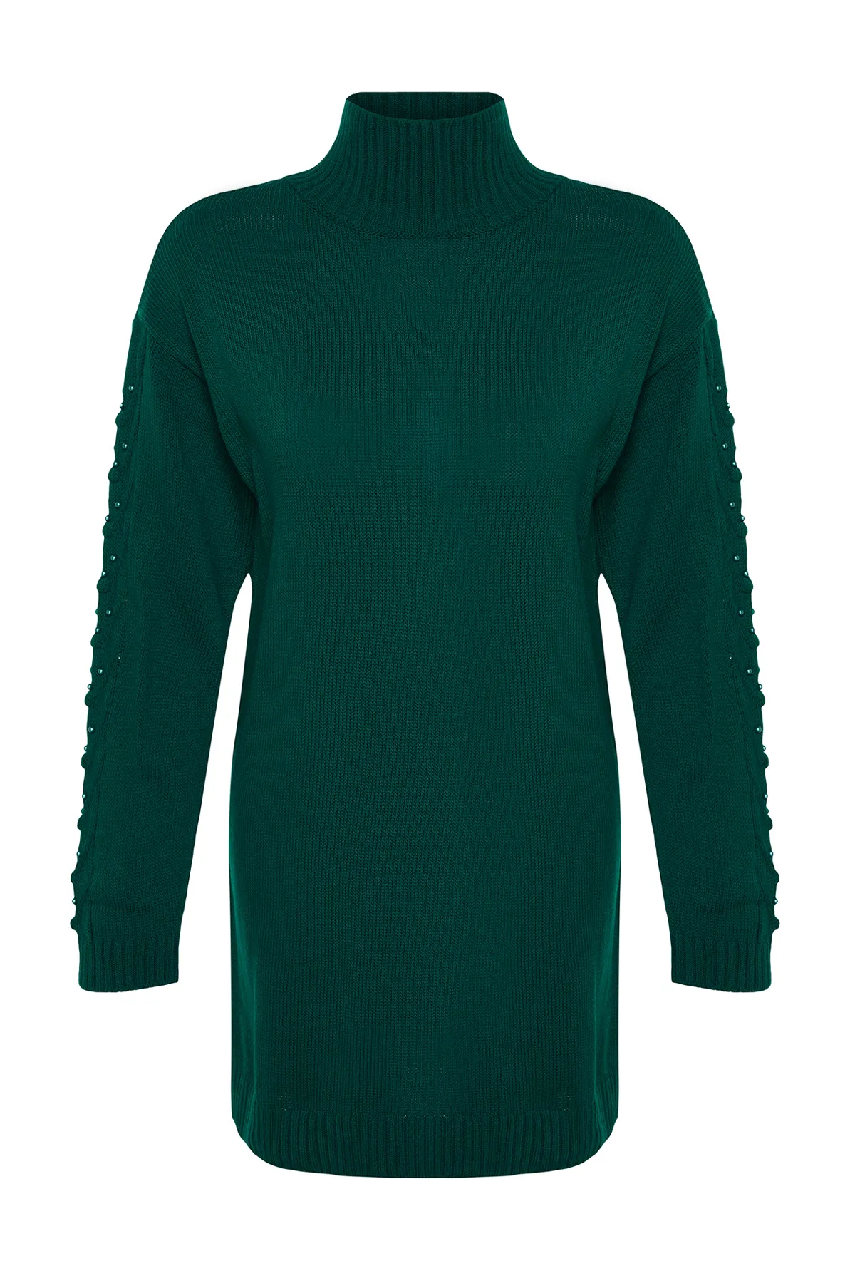 Trendyol Modest  Dunkelgrüner Strickpullover mit Perlendetails und Ärmeln TCTAW24AK00129