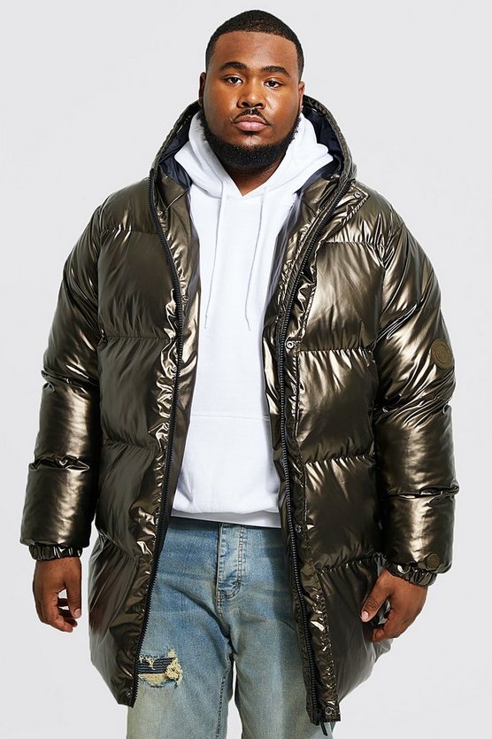 Plus mitellange hochglänzende Steppjacke