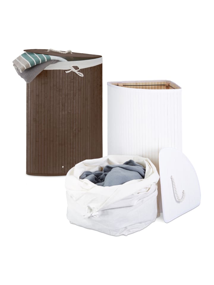 relaxdays 2x Eckwäschekorb in Braun/ Weiß - Je 64 l günstig kaufen onesize