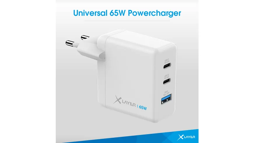 XLayer Powercharger 65W mit 2x USB Typ C & 1x USB Typ A White