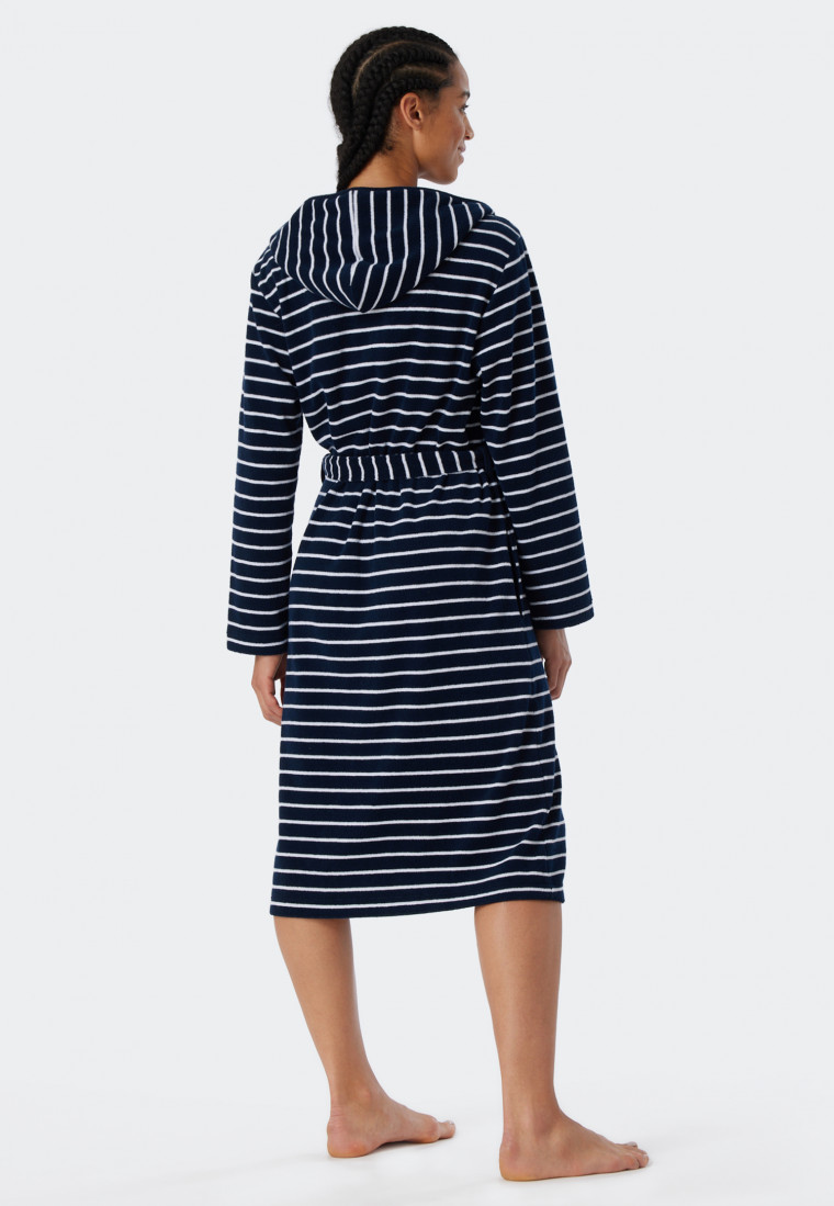Bademantel Leichtfrottee navy gestreift - Feather Terry