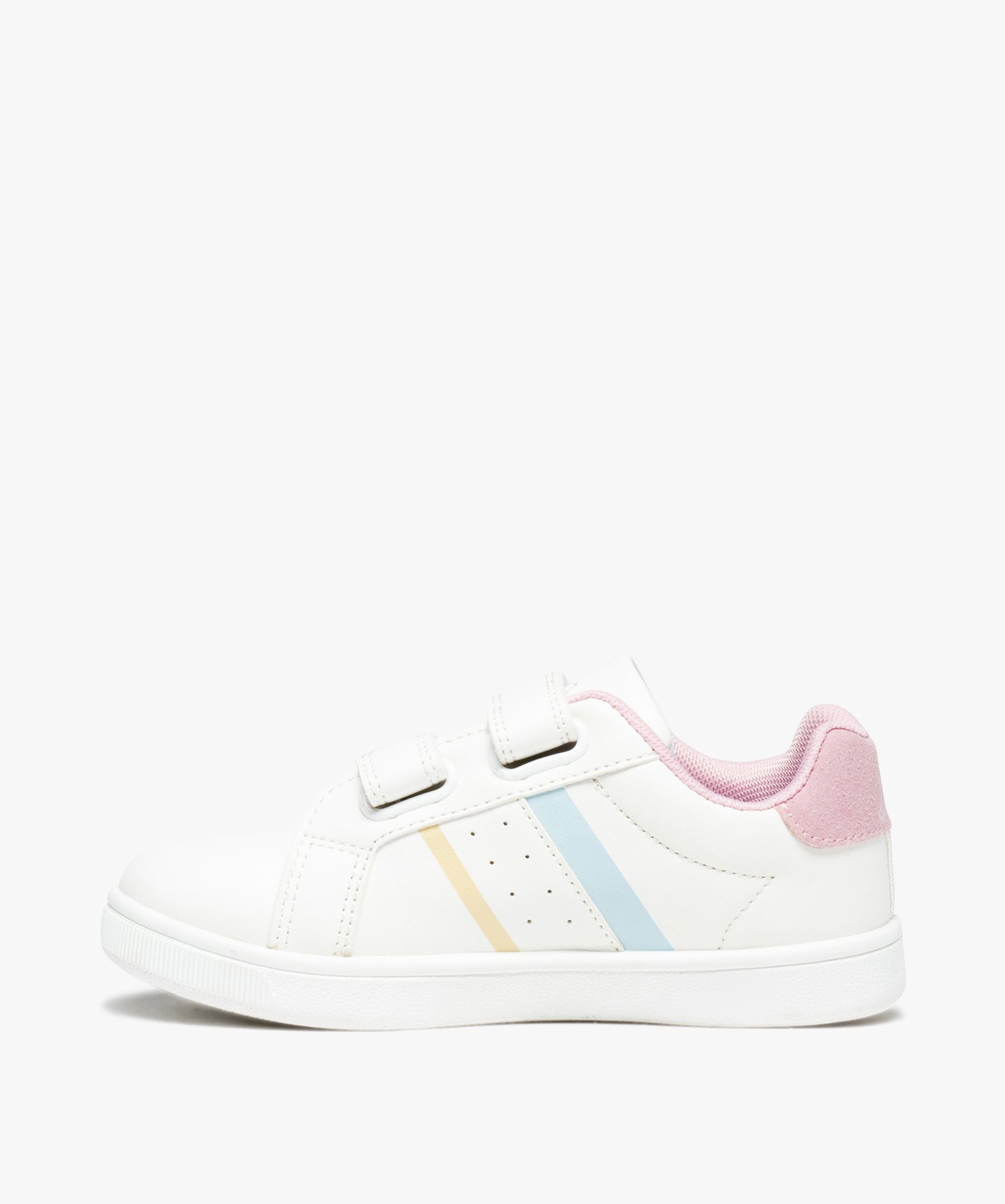 Baskets fille unies à bandes colorées et à scratch - Kappa blanc | GEMO