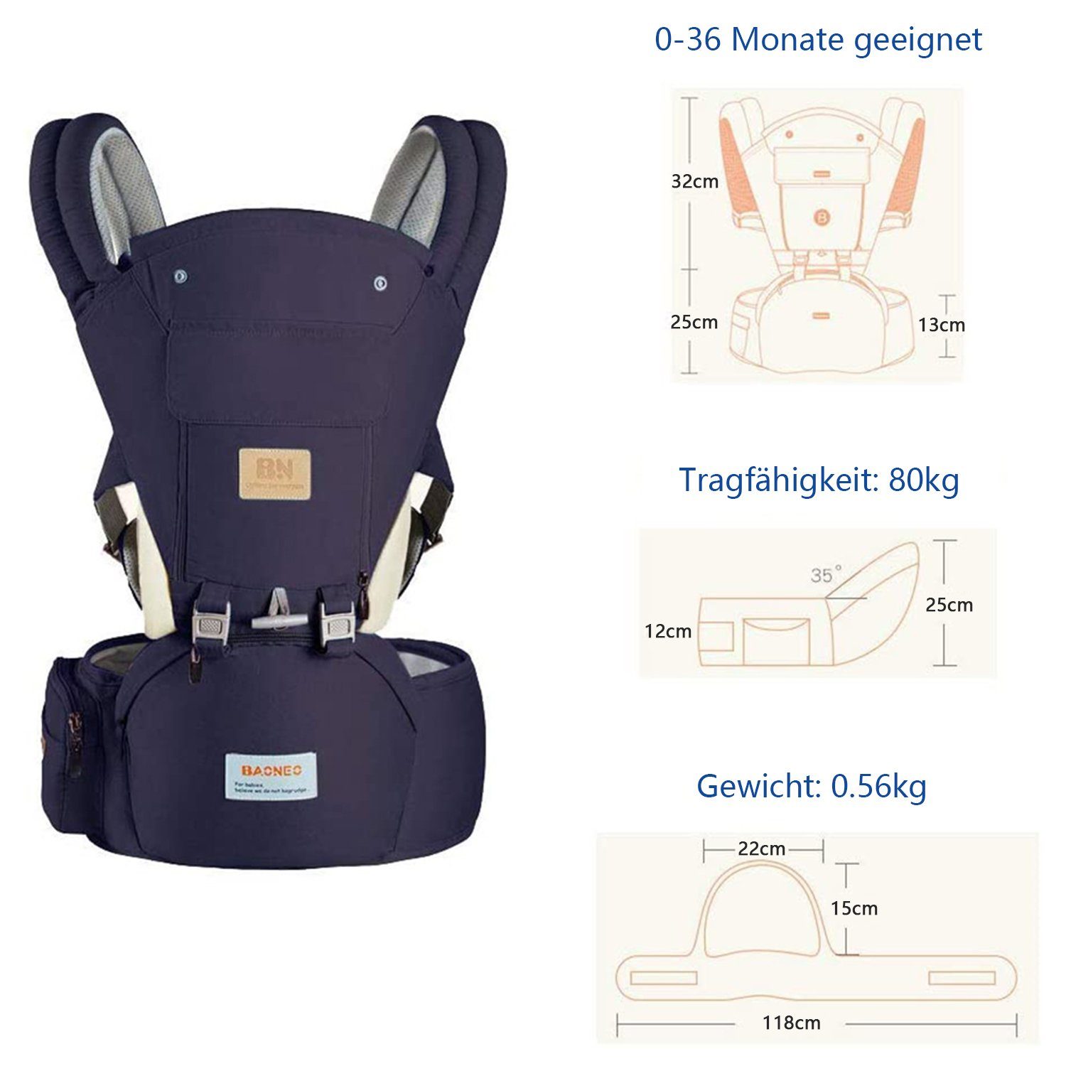 Wenta Bauchtrage Babytrage 3-in-1 Kindertrage, Bauchtrage Rückentrage Ergonomische Babytragetasche Verstellbar für Babys Kleinkind ab 3 Monate