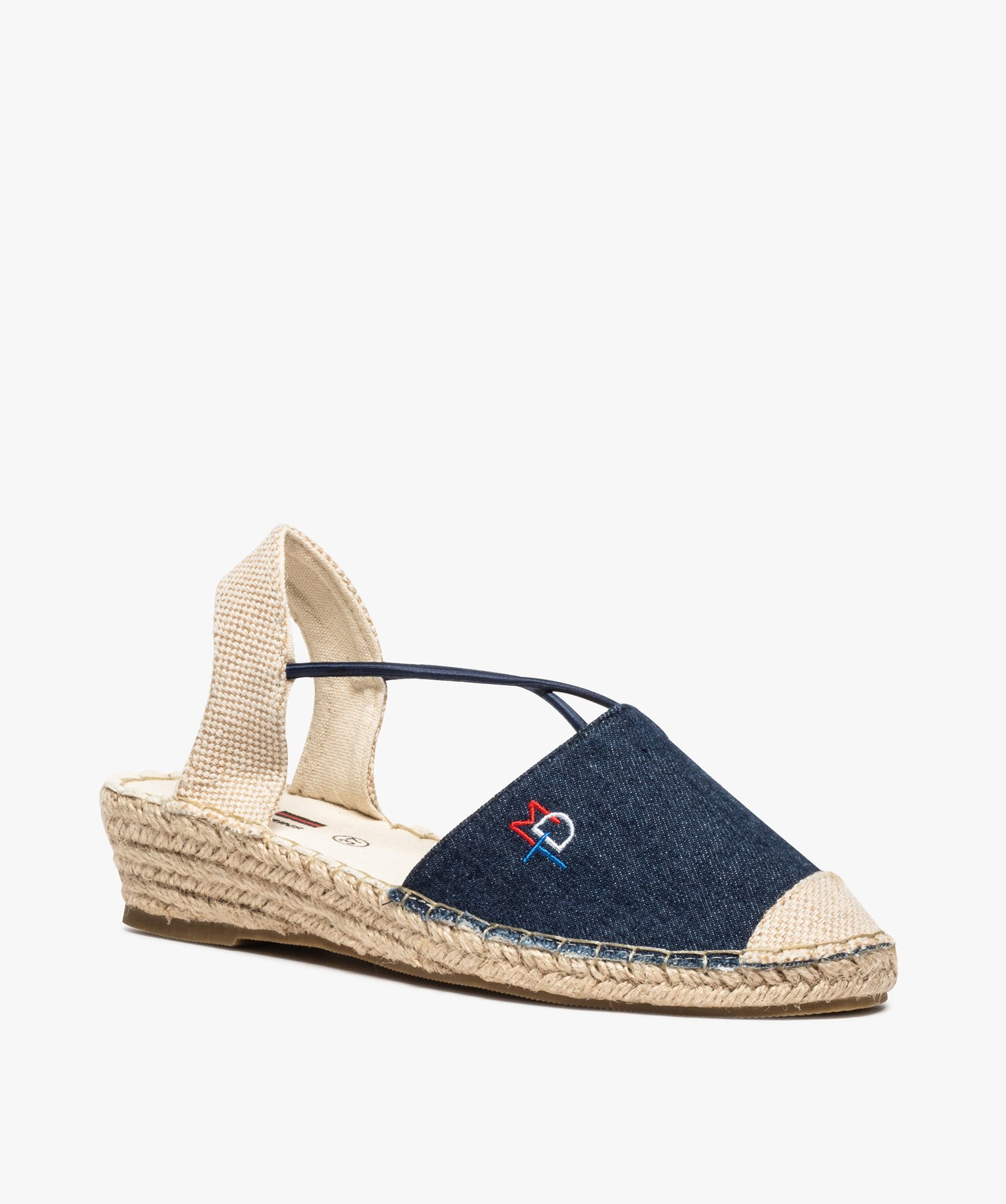Sandales femme en toile à talon compensé – Terre de Marins bleu | GEMO
