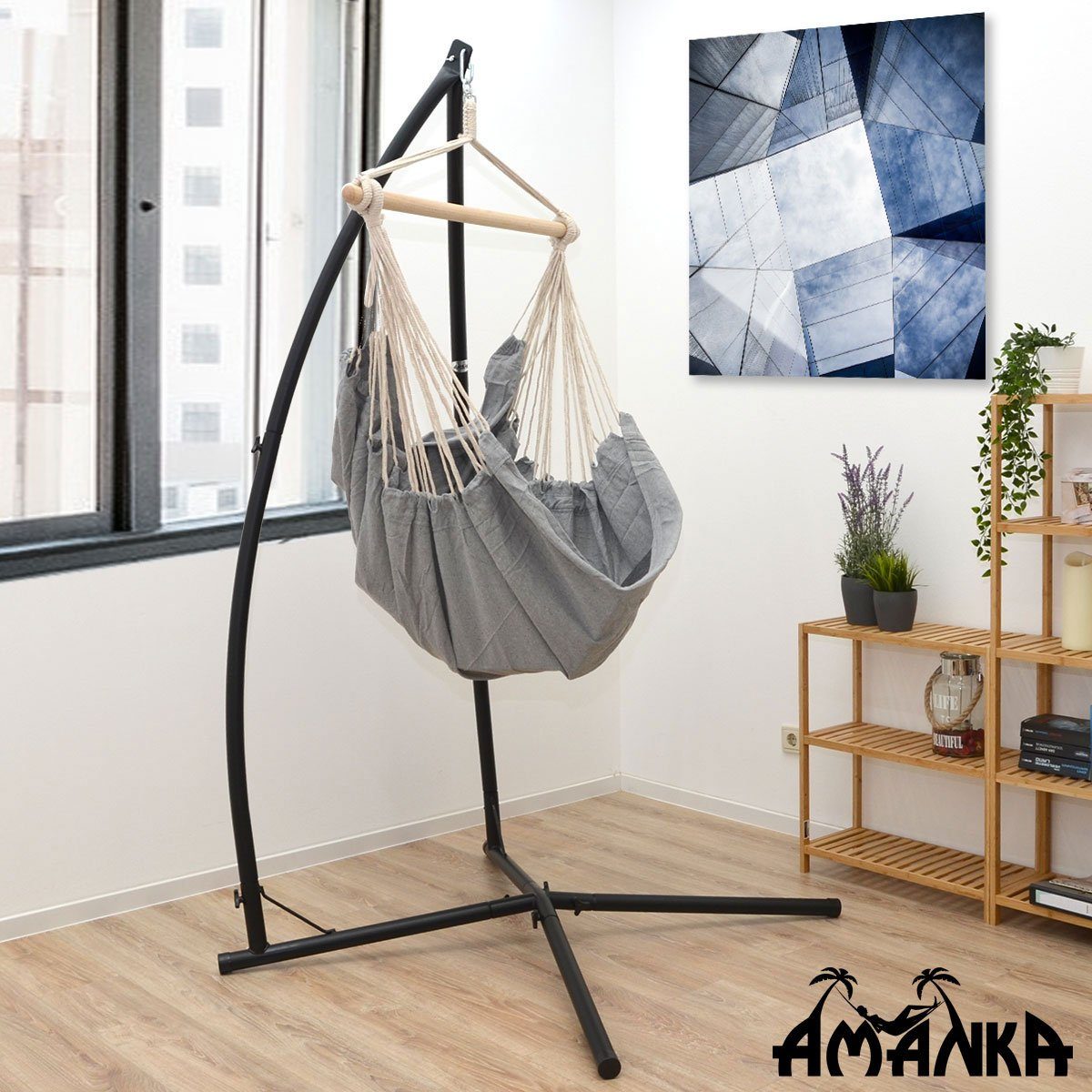 AMANKA Hängemattengestell Hängesessel Gestell Outdoor bis 120kg 215cm, Stahlrohr Ständer für Hängestuhl