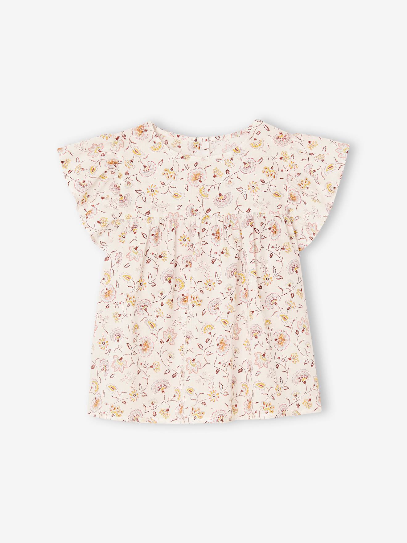 Vertbaudet Mädchen-Set: geblümte Bluse & Musselin-Shorts - pastellgelb