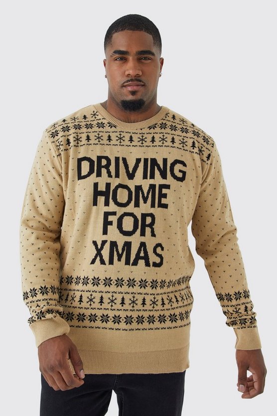 Plus Weihnachtspullover mit Driving Home for Xmas Print