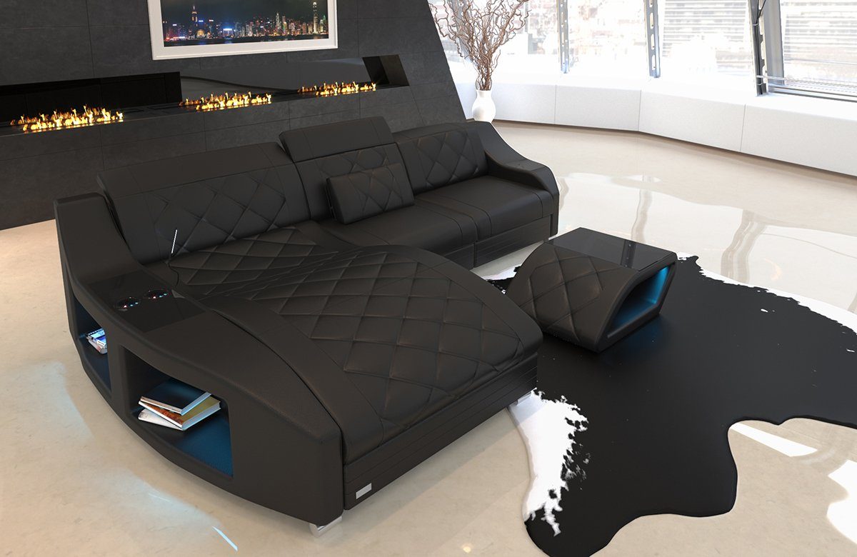Sofa Dreams Ecksofa Ledercouch Leder Sofa Swing L Form Ledersofa, Couch, Sofa mit LED, verstellbare Kopfstützen, optional mit Schlaffunktion