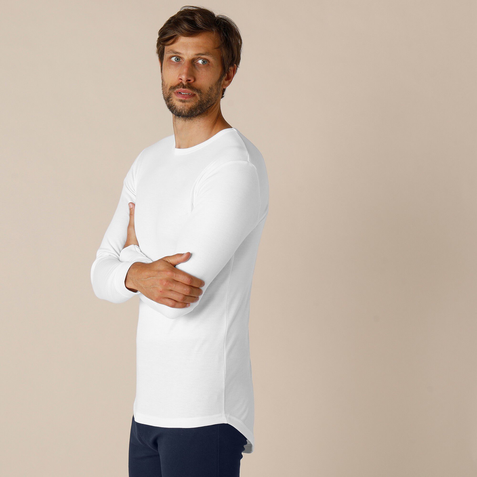 Tee-shirt sous-vêtement homme col rond manches longues dos long polyester