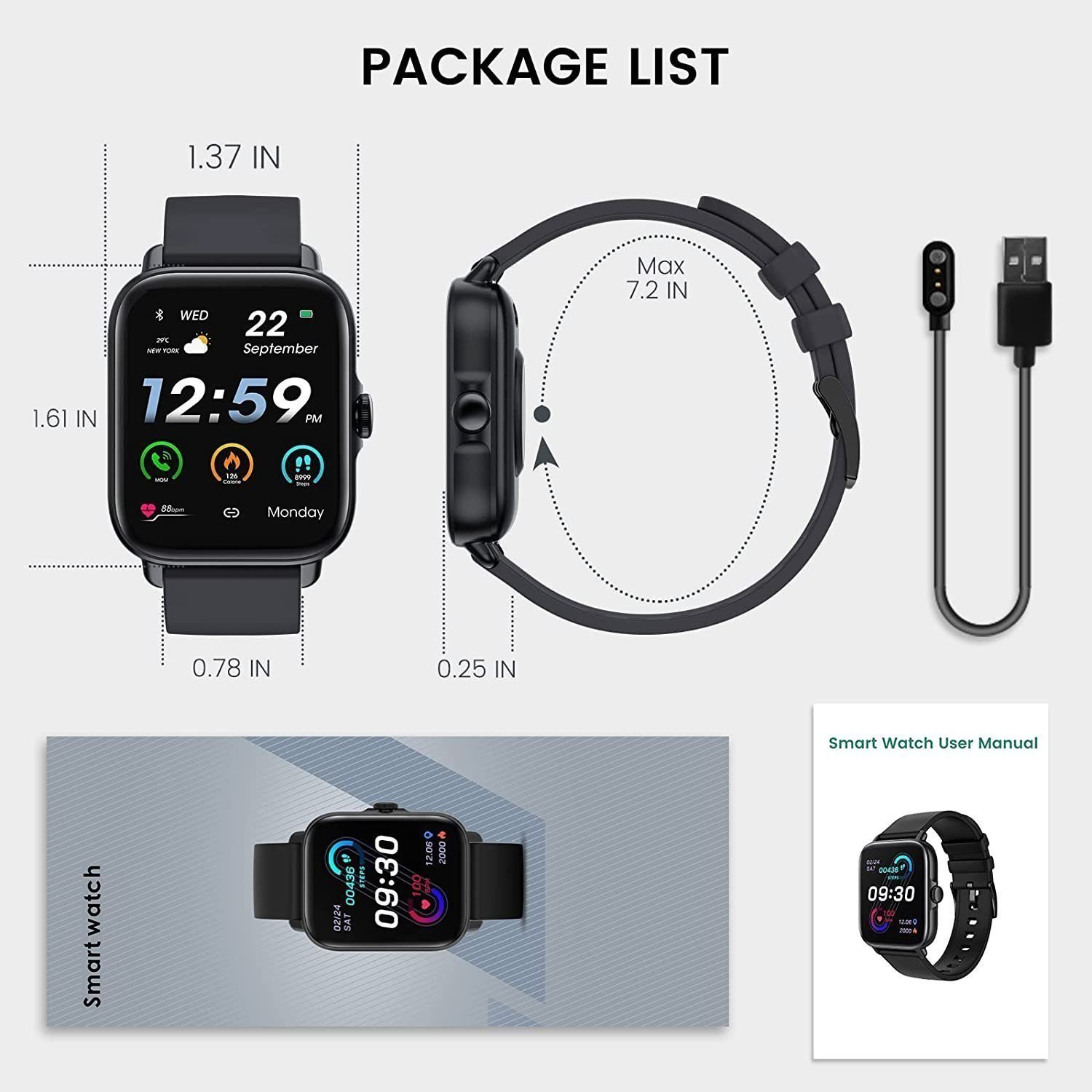 IBETTER Smartwatch, Fitness Tracker Uhr, Damen Herren Smartwatch (Fitnessuhr mit Telefonfunktion 1,69