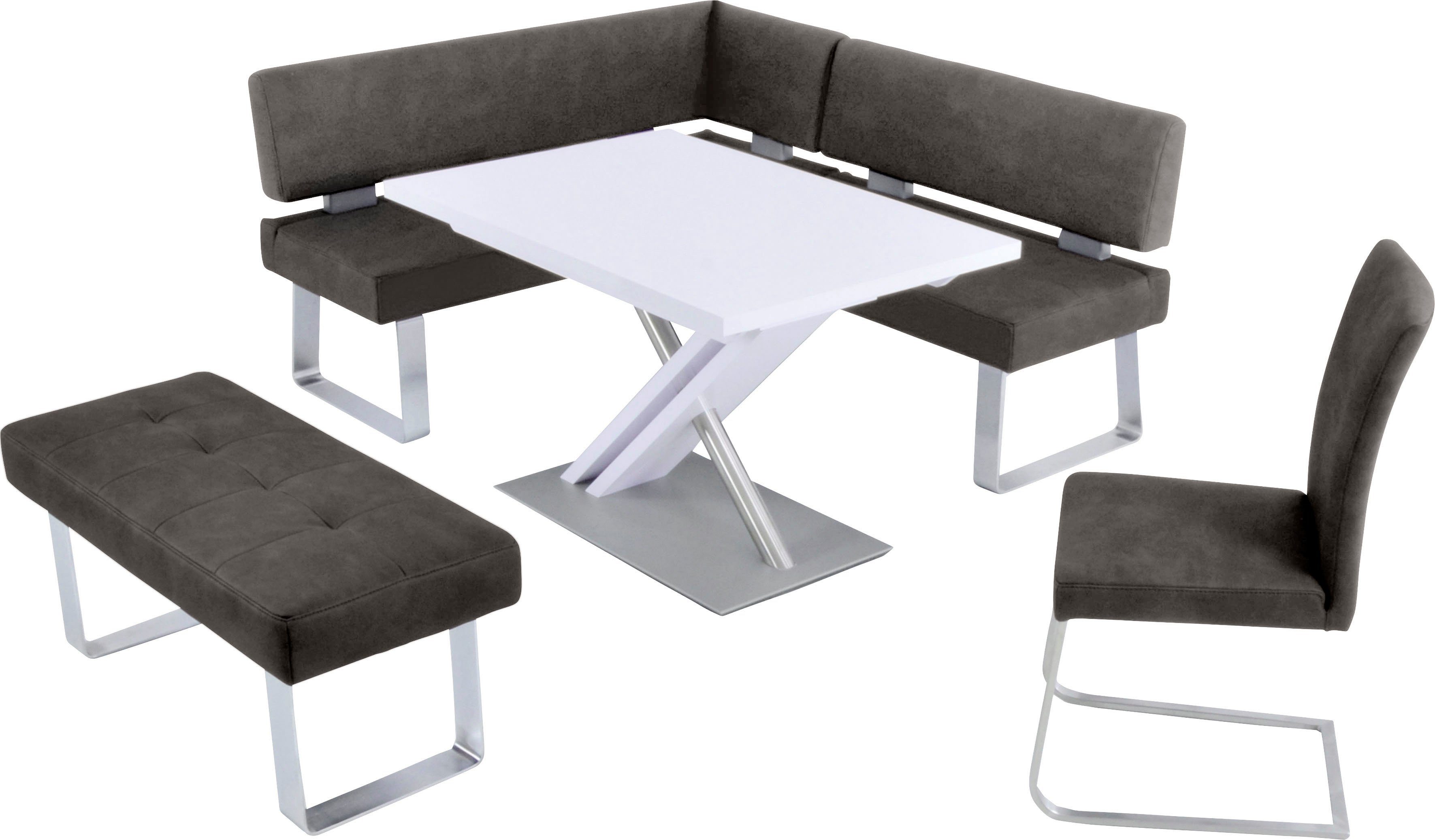 K+W Komfort & Wohnen Eckbankgruppe Santos II, (Set), Schenkel 180cm, Hockerbank, Freischwinger und Funktionstisch 120x80x75
