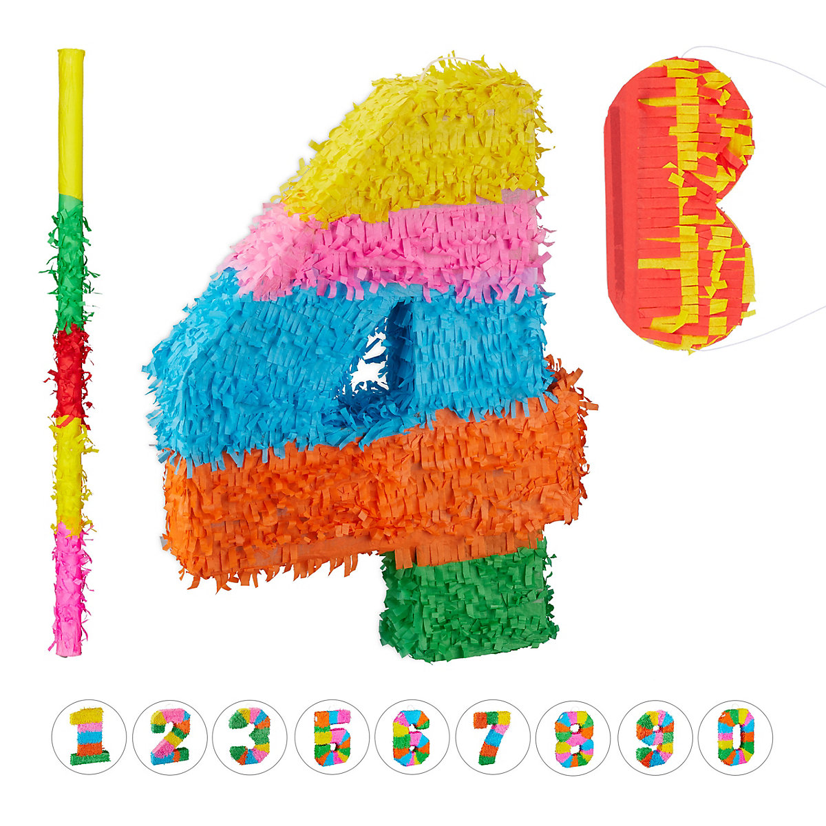 3-teiliges Pinata Set Zahl 4