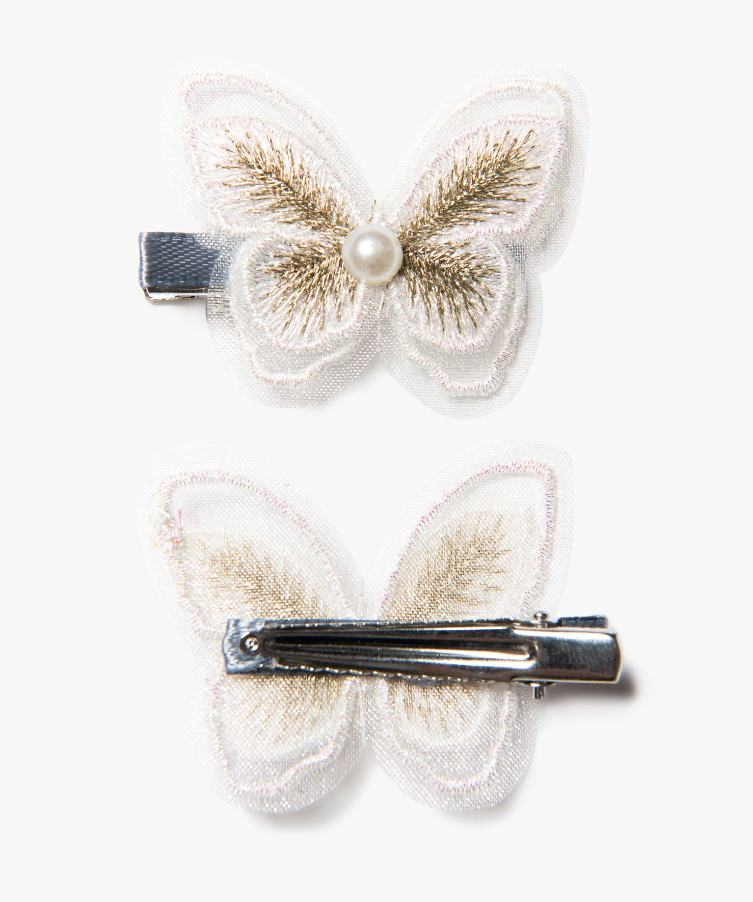 Pinces fille forme papillon avec perle (lot de 2) blanc | GEMO