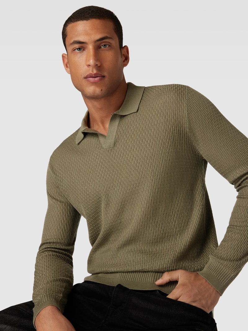 Longsleeve mit Polokragen in olivgrün