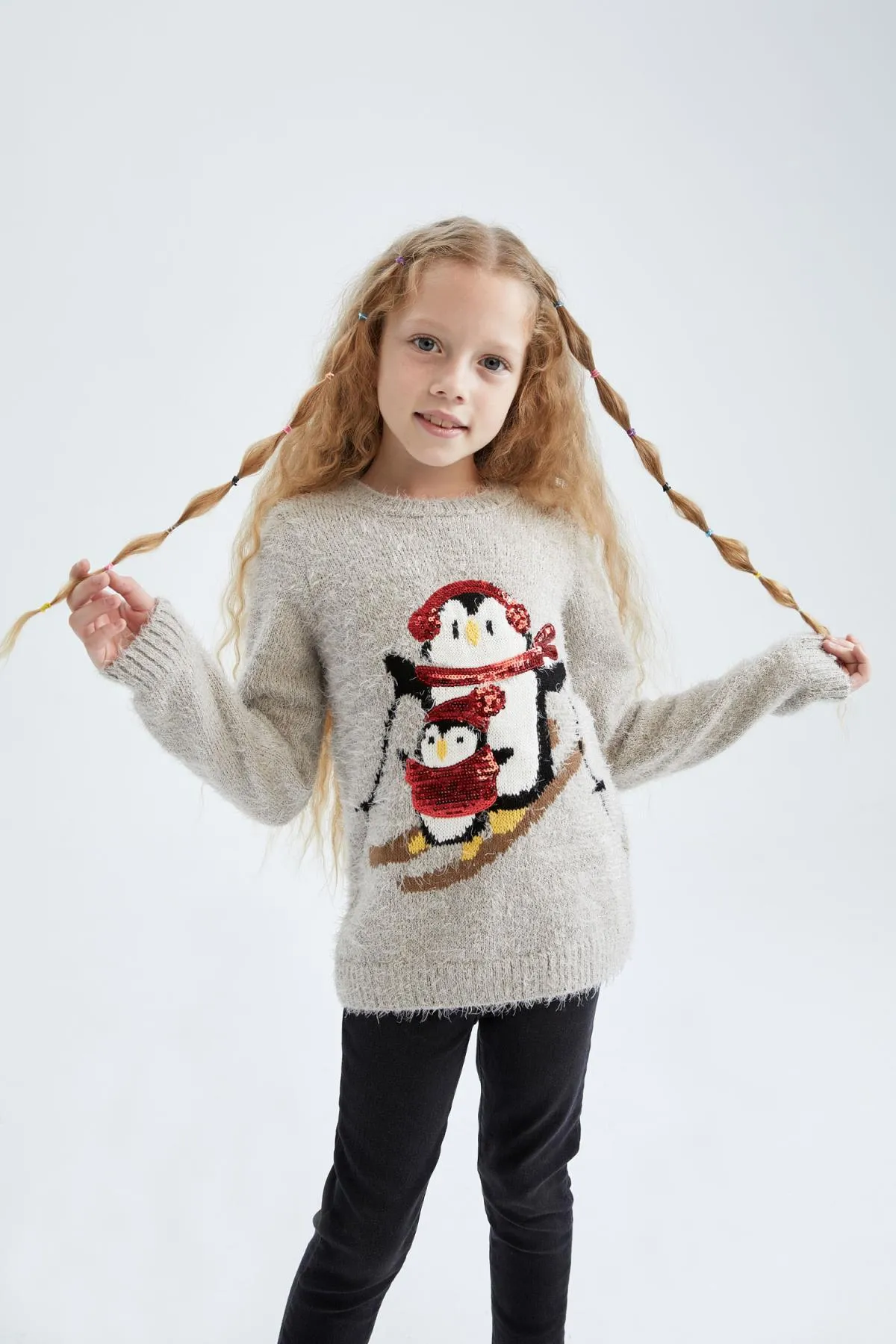DeFacto  Mädchenpullover mit Rundhalsausschnitt und Neujahrsmotiv