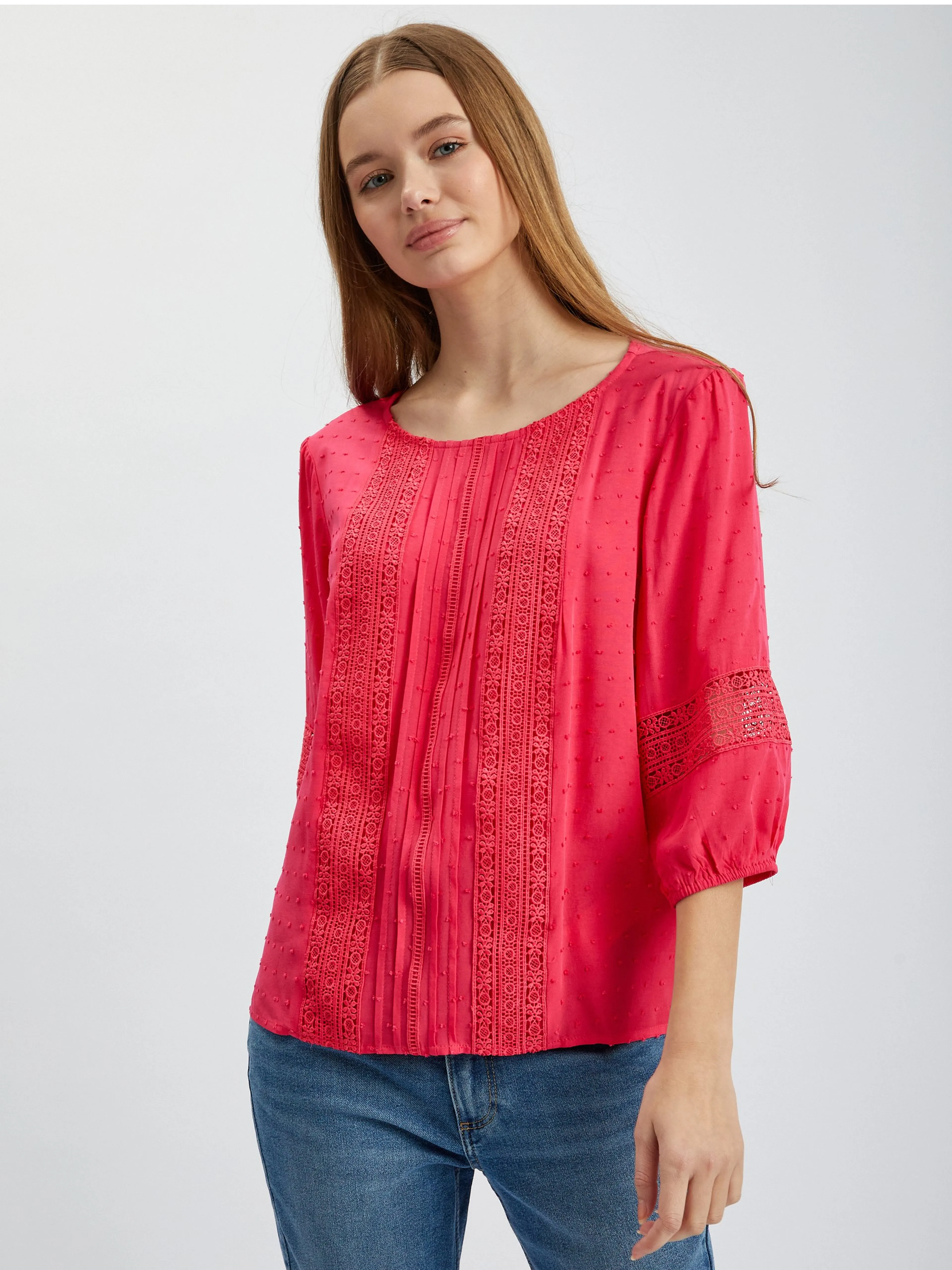 Dunkelrosa Damenbluse mit Spitze ORSAY