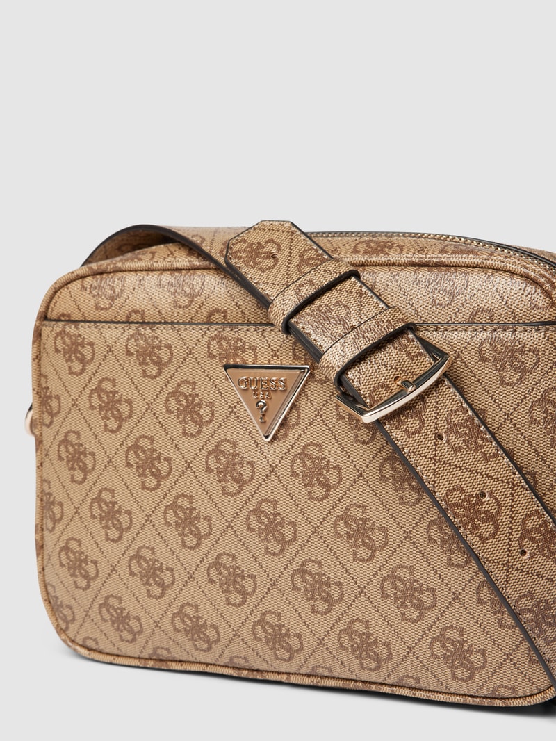 Camera Bag mit Allover-Logo Modell 'MERIDIAN' in hellbraun