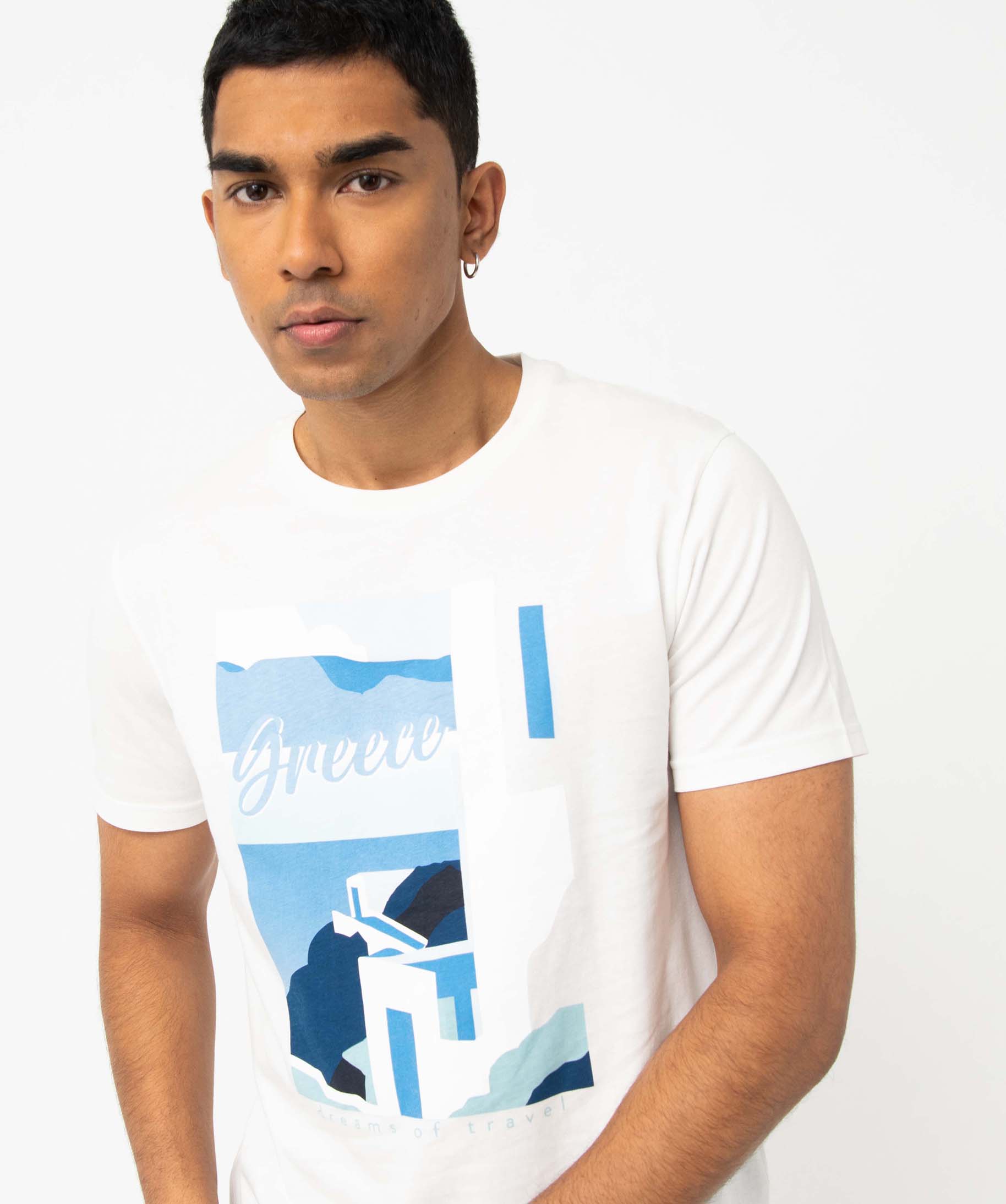 Tee-shirt homme à manches courtes à motif estival blanc | GEMO