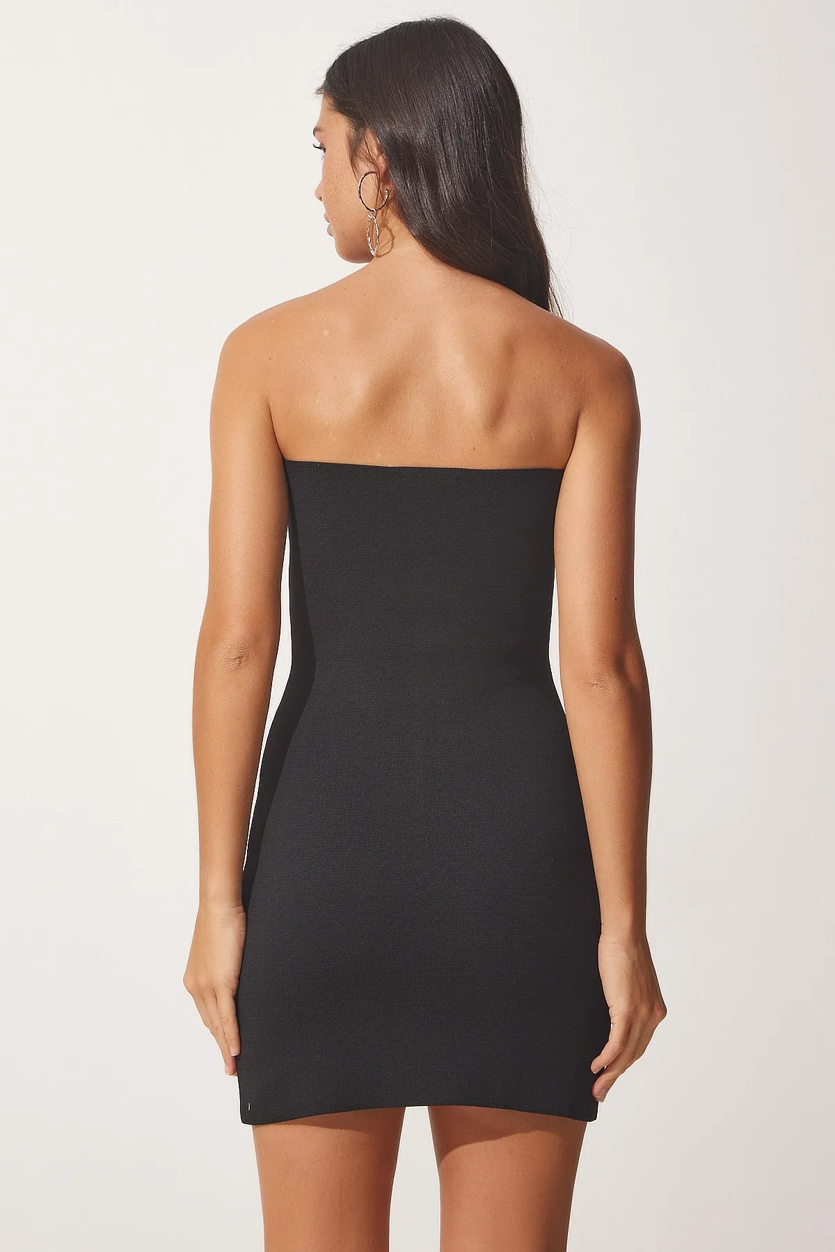 Happiness İstanbul  Schwarzes trägerloses Mini-Strickkleid für Damen NS00396
