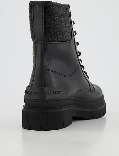 TOMMY HILFIGER Damen Schnürboots FEMININE FELT LACE UP BOOTIE aus Leder