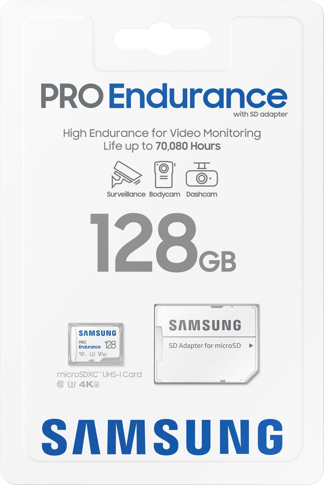 Samsung microSD PRO Endurance Speicherkarte (128 GB, Class 10, 100 MB/s Lesegeschwindigkeit)