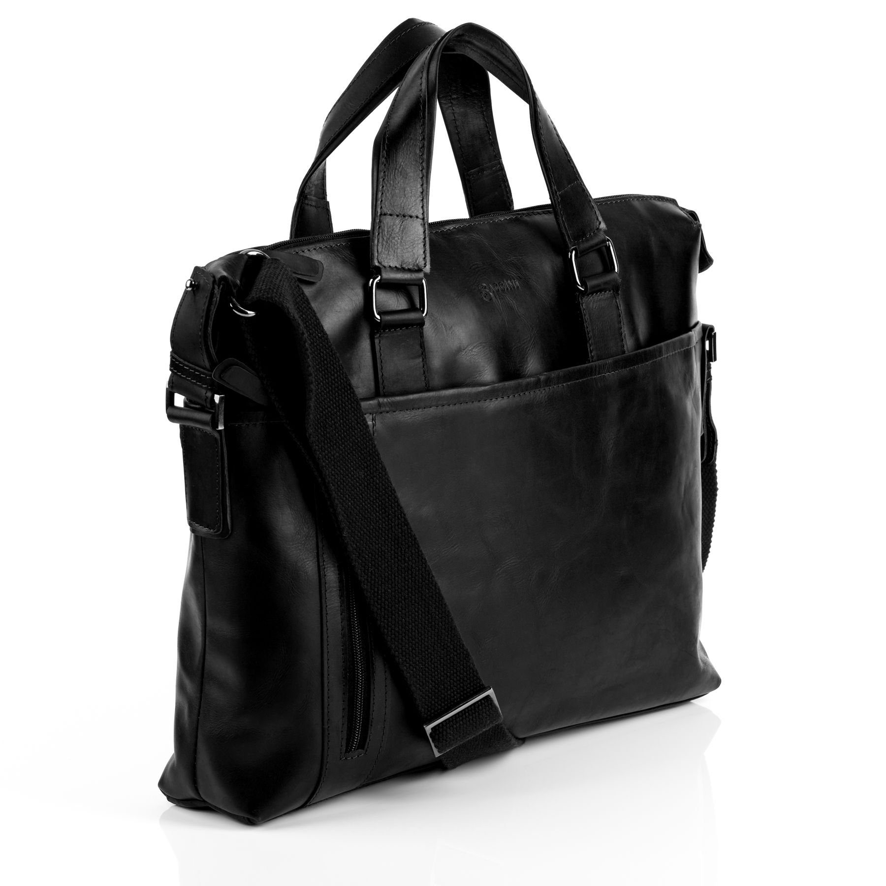 BACCINI Laptoptasche Leder Businesstasche Unisex LEANDRO, Laptoptasche 15,4 Zoll, Aktentasche Echtleder Damen Herren schwarz