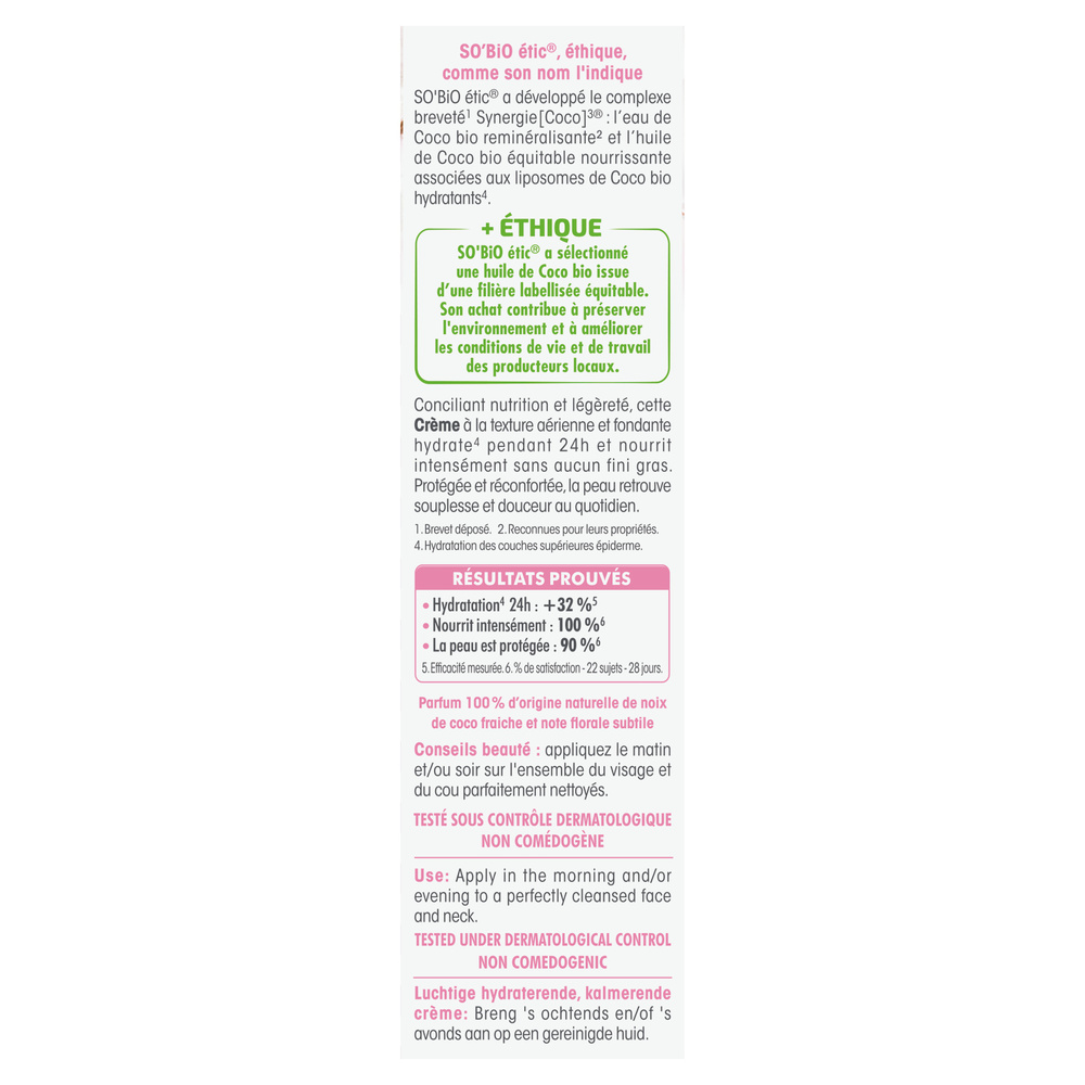 LÉA NATURE SO BiO étic Crème légère hydratante¹ confort, peauxnormales à sèches, Nutri Coco Crème légère