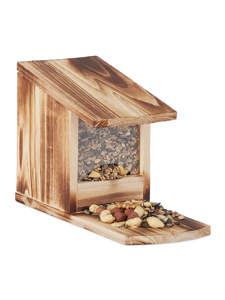 relaxdays Eichhörnchen Futterhaus in Geflammt - (B)12x (H)17,5 x (T)25 cm günstig kaufen onesize