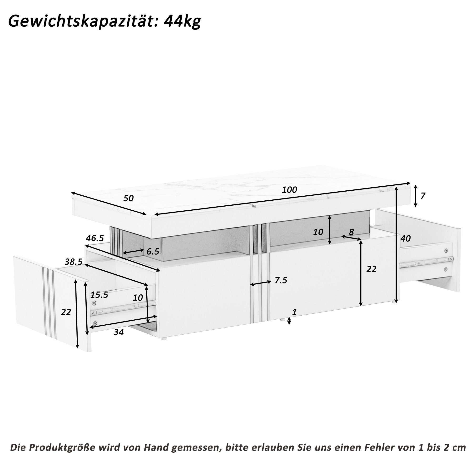 Odikalo Couchtisch Teetisch rechteckig Wohnzimmer 2 Holzschubladen Marmor Schwarz/Weiß