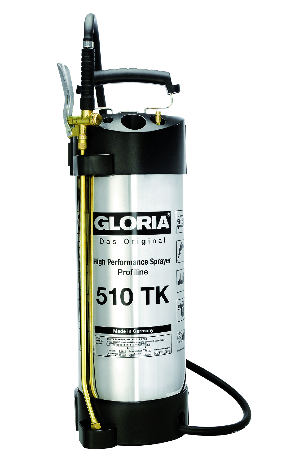 Gloria 000512.2700 510 TK Profiline Drukspuit 10l iesk. kompresoru izspiešana
