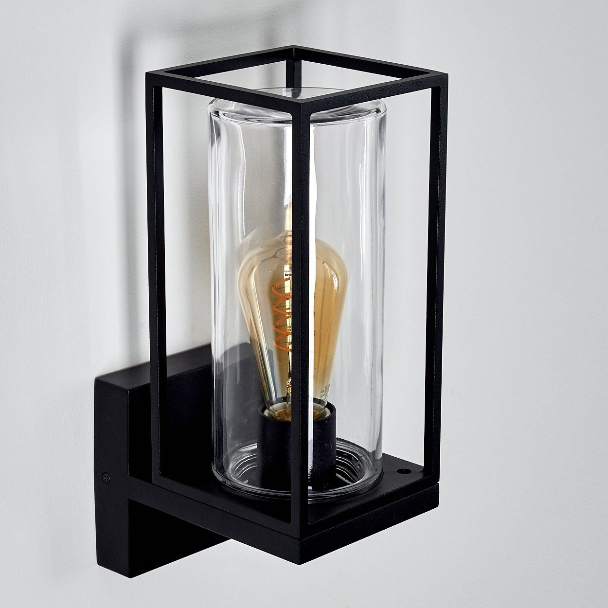 hofstein Außen-Wandleuchte Besana Wandlampe aus Metall, Schwarz, 4 Gläser Bernsteinfarben/Klar, ohne Leuchtmittel, Industrial Style Außenlampe mit Lichteffekt an der Wand, E27, IP44