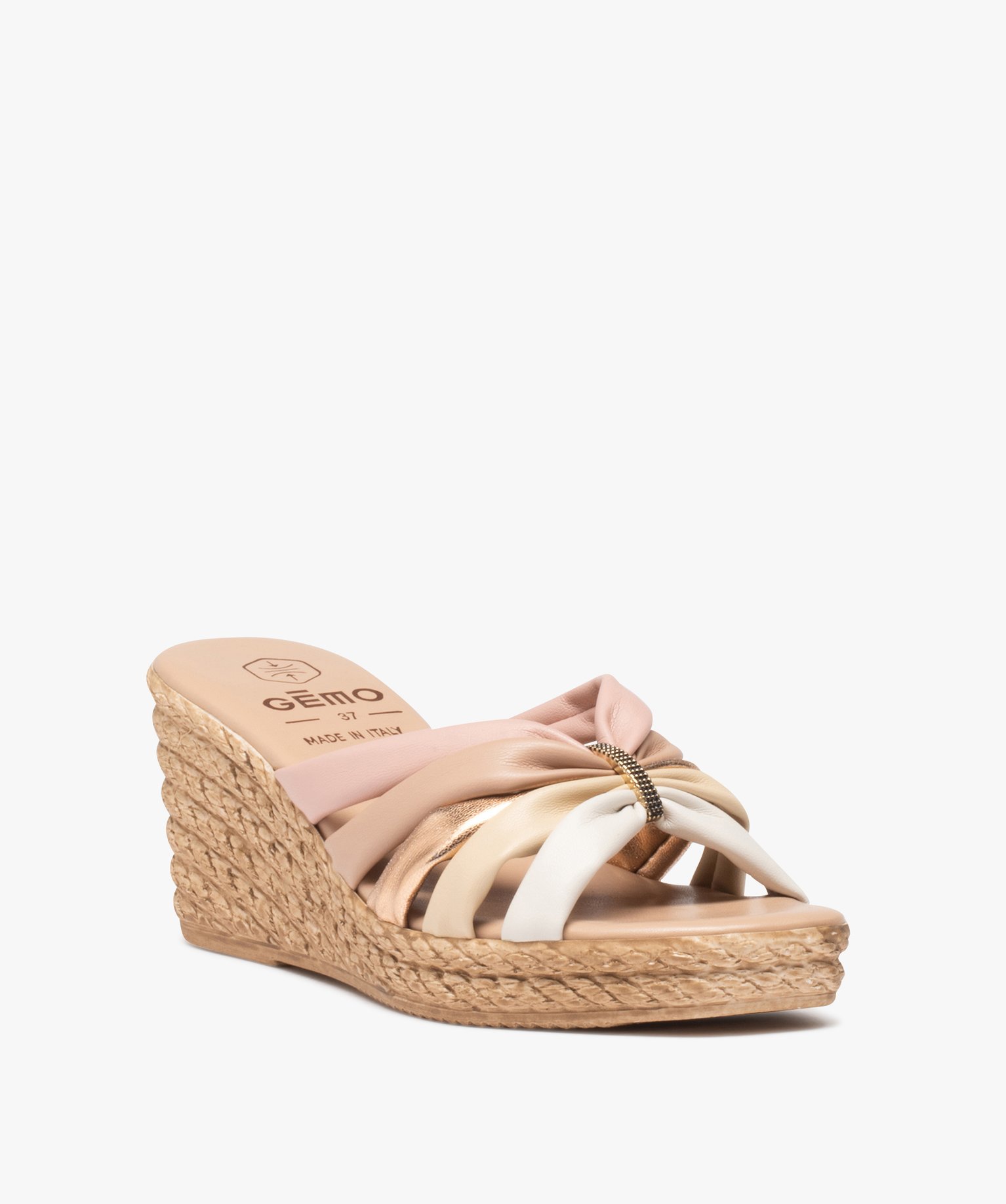 Mules femme à talon compensé et à brides fantaisie beige | GEMO