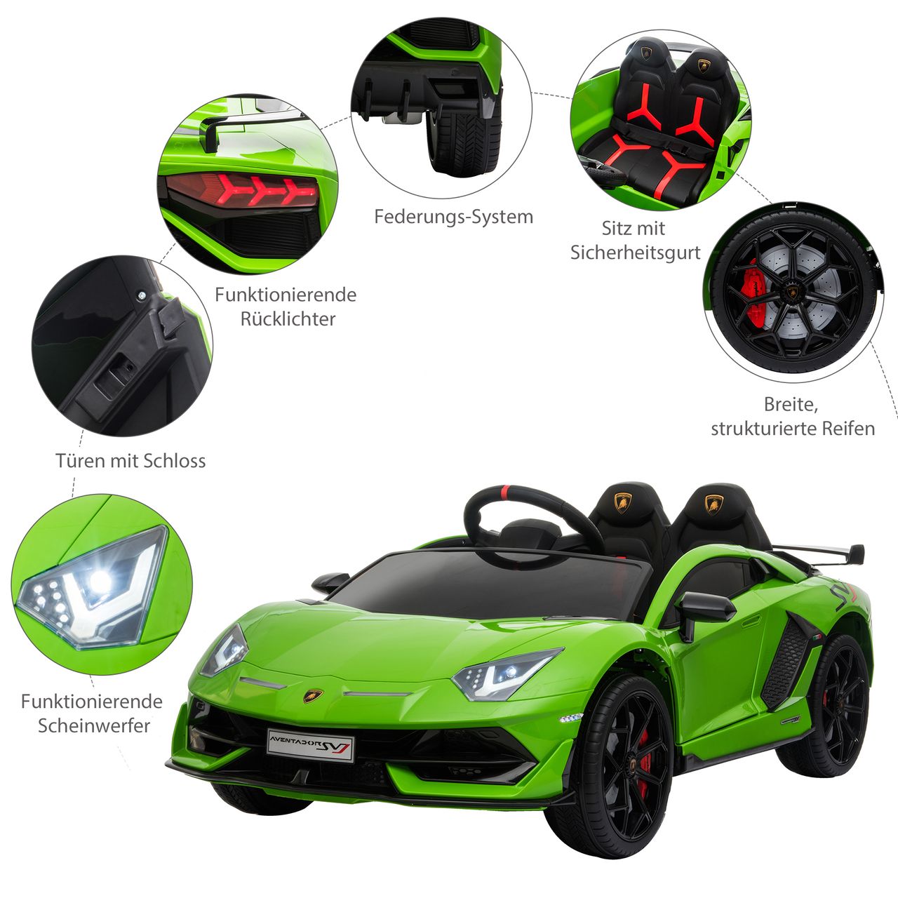 HOMCOM Kinderauto Lamborghini SVJ Elektroauto für 3-8 Jahre mit MP3 Grün